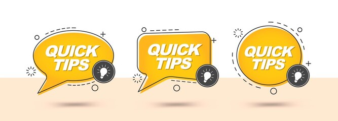 Poster - Quick tips, hint, helpful tricks, helpful idea, logos, emblems and banners. Set of vector trendy memphis style banners. Ready for use in web or print design.