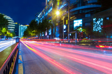 The cars on the highway light trails in Shanghai, China