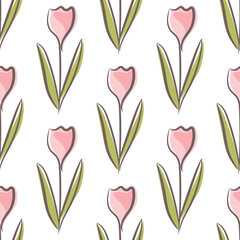 Wall Mural - Tulip floral seamless pattern with colorful flowers shape on white background.