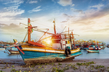 Fishing boat at beach on summer