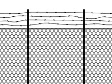 Prison Fence. Seamless Pattern Metal Fence Wire Military Wall Linkage Barbed Border Security Perimeter Grid Vector Black Texture
