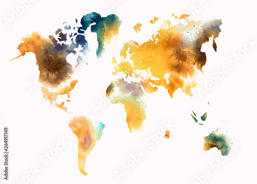 world map watercolor illustration