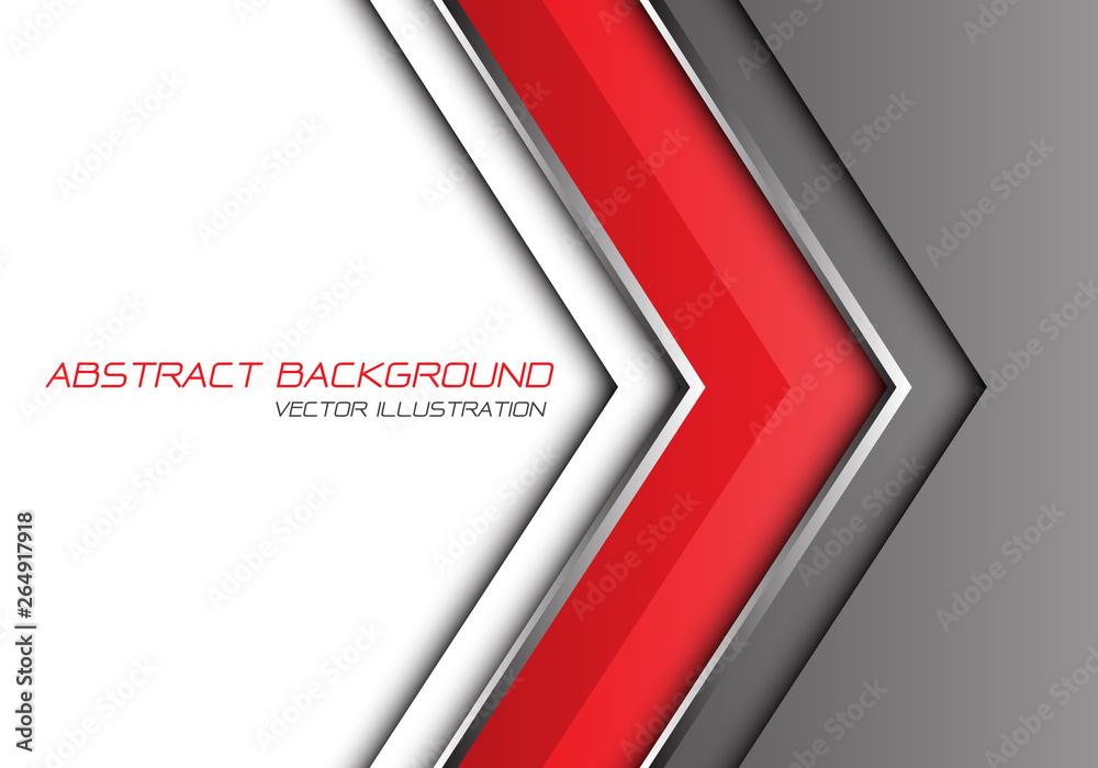 Abstract red grey silver line arrow direction with white blank space ...