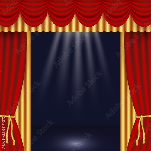 Vector Realistic Red And Gold Stage Curtains Frame Luxury Silk