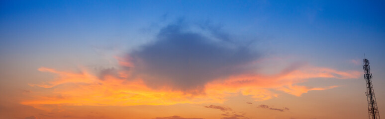 Wall Mural - beautiful sunset sky clouds, bright orange and blue sky on evening