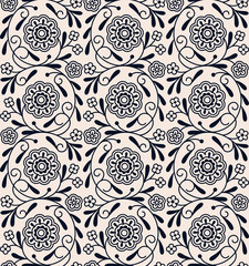 seamless vecor vintage circle arabic floral pattern. design for woodblock, packaging, print. seamless template in swatch panel