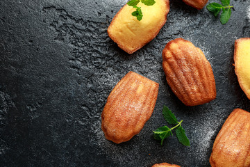 Madeleine French small cake, cookies shell on rustic background