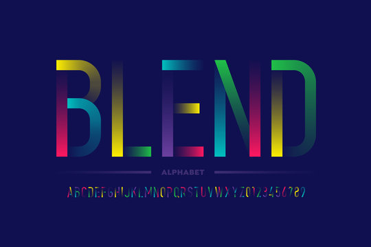 Modern colorful font design, alphabet letters and numbers