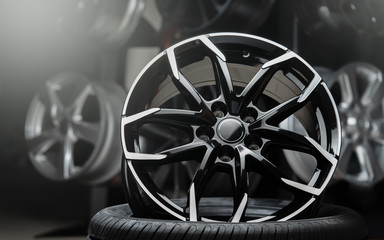 Wall Mural - beautiful alloy wheels dark background, close up.