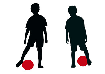 Canvas Print - boys playing football, silhouette vector