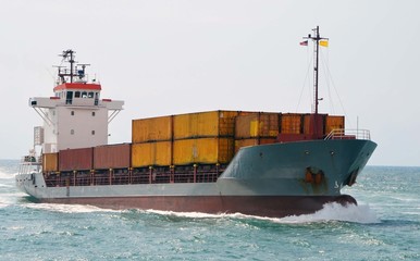 Container ship at sea bound for Port of Miami,Miami,Florida