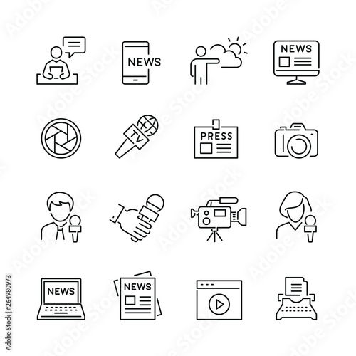 Cuadros en Lienzo Mass media related icons: thin vector icon set, black and white kit