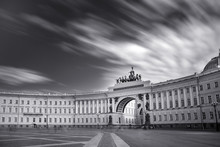 Palace Square And General Staff Building In Saint Petersburg, Russia Black And White Photo