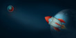 Rocket Flying Above The Earth - Mars Planet -  Business Startup Banner - Concept, Detailed Background Illustration 