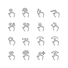 Touch Gestures Related Icons: Thin Vector Icon Set, Black And White Kit