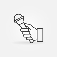 Poster - hand with interview microphone outline vector concept icon