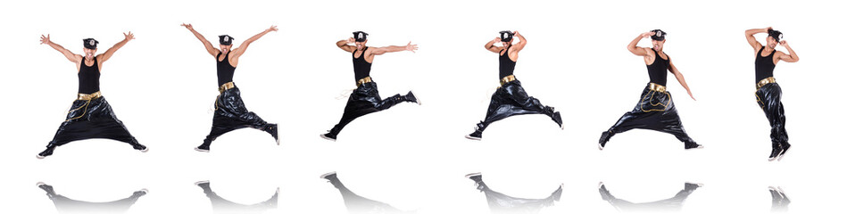 Wall Mural - Rap dancer in wide pants on white