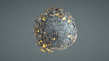 Wall Mural - Cluster of spheres levitate. Scince fiction design. Seamless loop 3D render animation with DOF