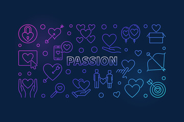 Aufkleber - Passion vector colored outline horizontal illustration. Love concept modern banner on dark background