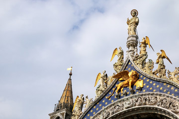 Detail of the gable of St Mark's Basilica in Venice, Italy