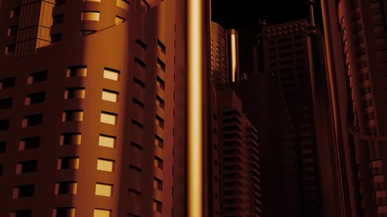 Poster - 3d render of big buidings with camera that has loopable rotation animation around center. Skyscrapers and office buildings.