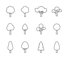 Wall Mural - Big collection Tree. Tree line icon. Wood. Plant. Vector illustration.