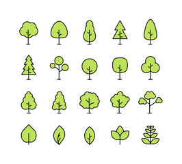 Wall Mural - big collection tree. tree line icon. wood. plant. vector illustration.