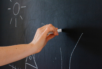 Hand writing in a black board