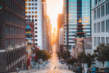 Downtown San Francisco With California Street At Sunrise, San Francisco, California, USA