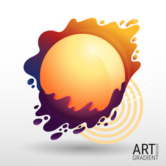 Poster - Vector banner. Colorful trendy gradients and soft color tones. Form of liquid and spray. Flat geometric shapes and volumetric elements. Glowing circle in the center for text. Textured Forms.