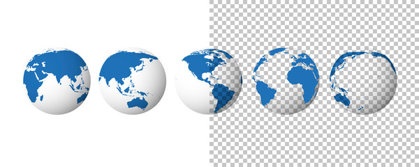 Wall Mural - globe set. earth transparent isolated background. 3d globe icons. vector