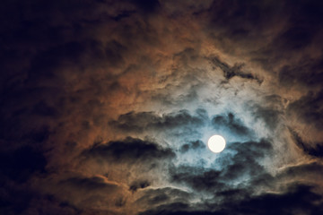 Wall Mural - Full moon and cloudy sky, mysterious night atmosphere, fantasy and mysterious moonlight concept, copy space