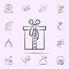 Poster - Gift box icon. Universal set of wedding for website design and development, app development