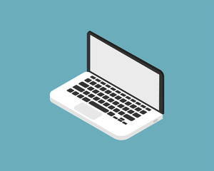 Poster - laptop in trendy isometric flat style. office work with computer on blue background.