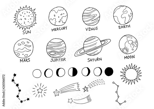 太陽系や星などの手描きイラスト素材セット Stock Vector Adobe Stock
