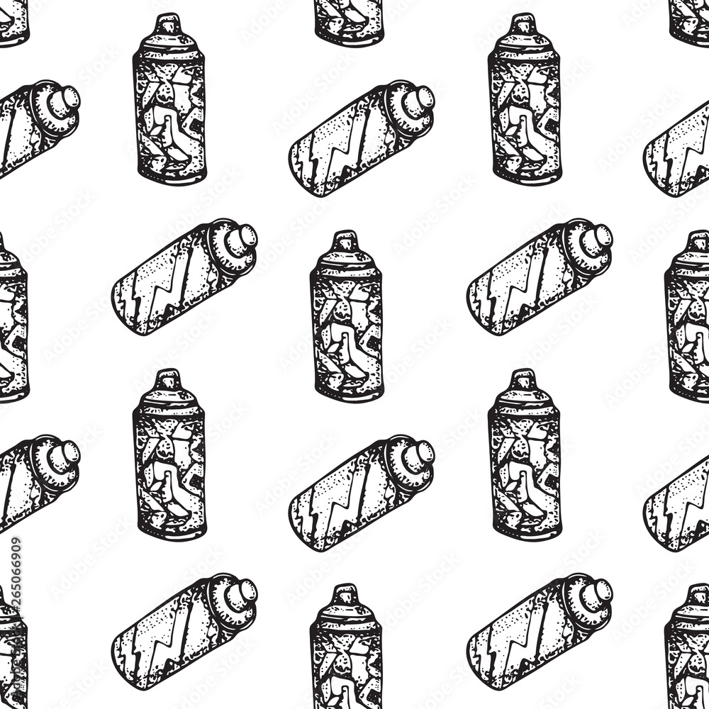Graffiti spray can vector doodle seamless pattern isolated on white ...