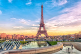 Fototapeta Paryż - Eiffel Tower at sunset in Paris, France. Romantic travel background