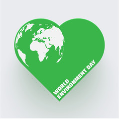 Wall Mural - World environment day. Poster with green heart and planet Earth. Eco friendly concept.