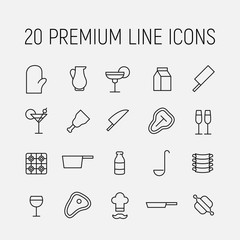 Poster - Simple collection of restaurant related line icons.