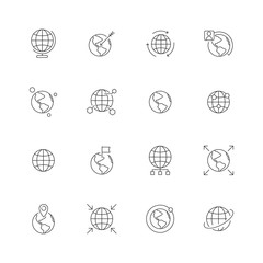 Poster - globe icon. world wide map navigation points earth international flags country path vector thin line