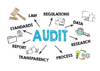Wall Mural - Audit concept. Chart with keywords and icons on white background