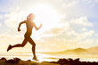 © Maridav - Summer workout athlete runner girl trail running on summer beach. Fit body silhouette of sports Woman in sportswear cap sprinting motion in outdoors nature training cardio with jogging exercise.