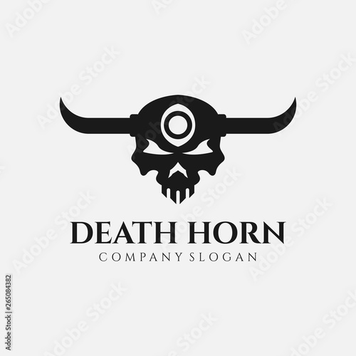 Dark Death Skull Horn Logo Template Design Illustration For Game