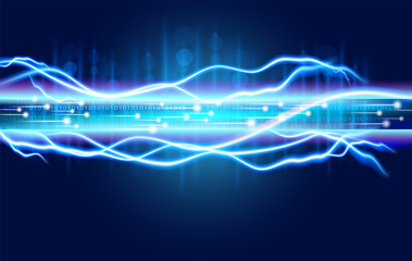 Poster - Digital optical fiber technology abstracts with the spark power of high voltage electricity. Expressing the speed and power of the future cable Large data transfer