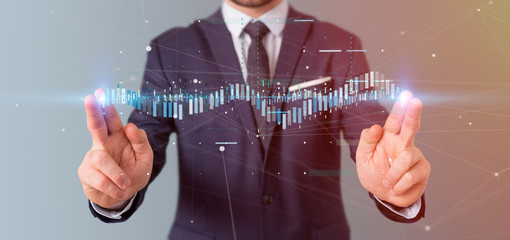 Poster - businessman holding a business stock exchange trading data information