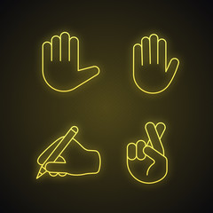 Wall Mural - Hand gesture emojis neon light icons set