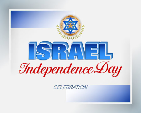 Holiday design, background with handwriting and 3d texts and national flag colors for Independence day celebration in Israel; Vector illustration