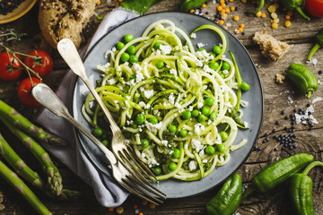 Healthy zucchini noodles on plate