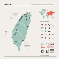 Wall Mural - vector map of taiwan. high detailed country map with division, cities and capital taipei. political 
