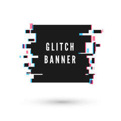 Poster - technology square banner form in distorted glitch style. vector illustration isolated on white backg